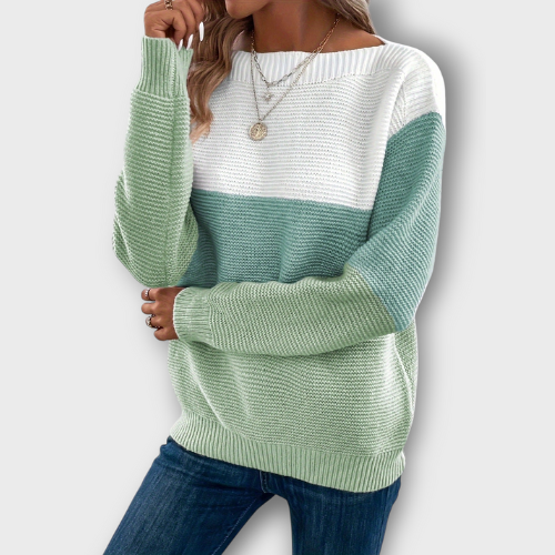 Pull tricoté à rayures et col rond (femme)