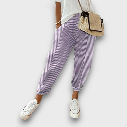 Pantalon femme à rayures coupe décontractée
