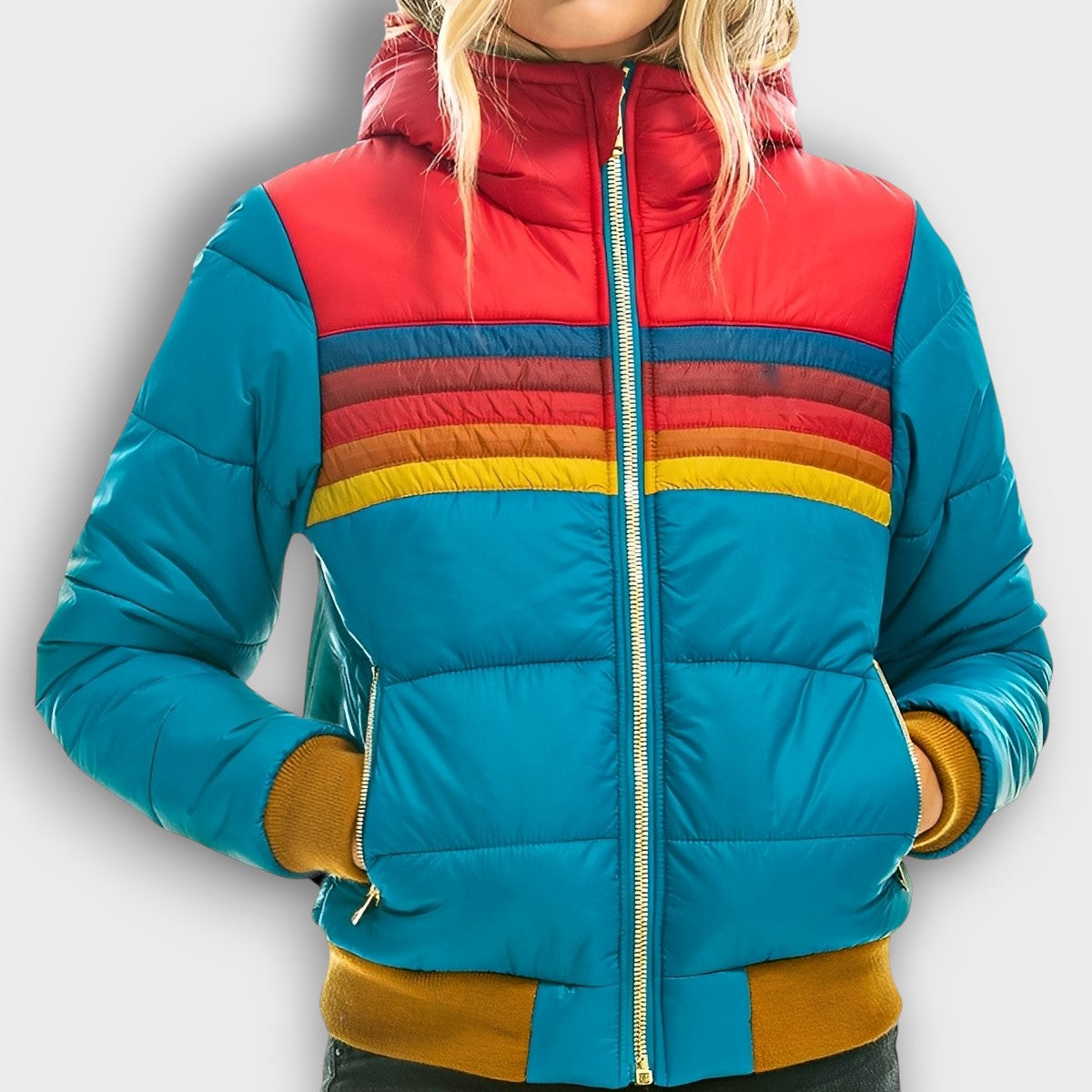 Doudoune femme à motif rayures rétro