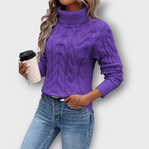 Pull femme à col roulé en maille