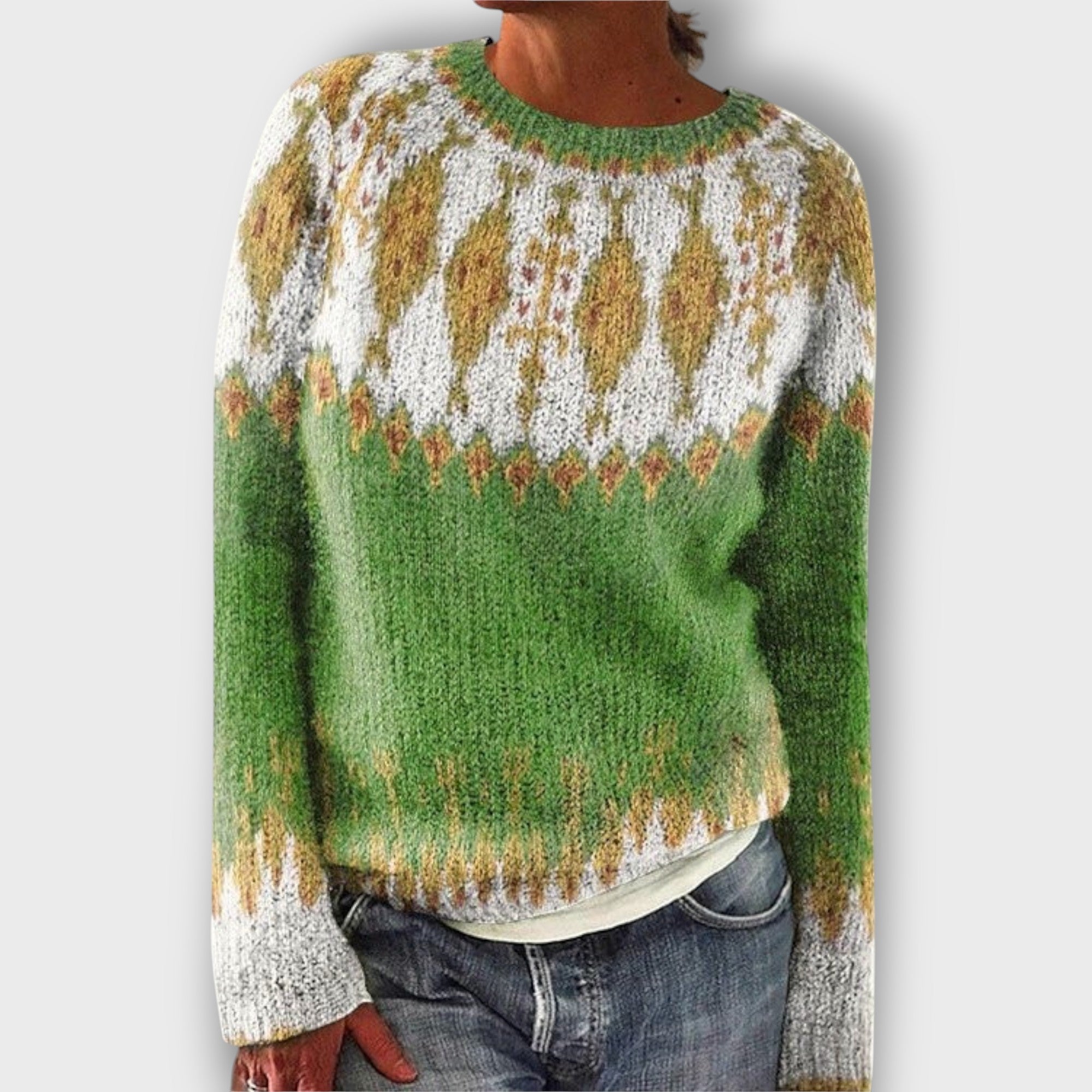 Pull femme motif nordique à col rond