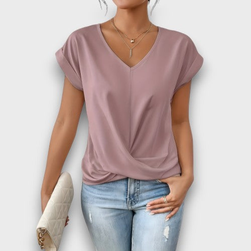 Blouse col v nœud manches courtes (femme)