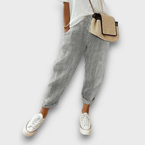 Pantalon femme à rayures coupe décontractée