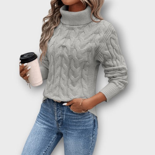Pull femme à col roulé en maille