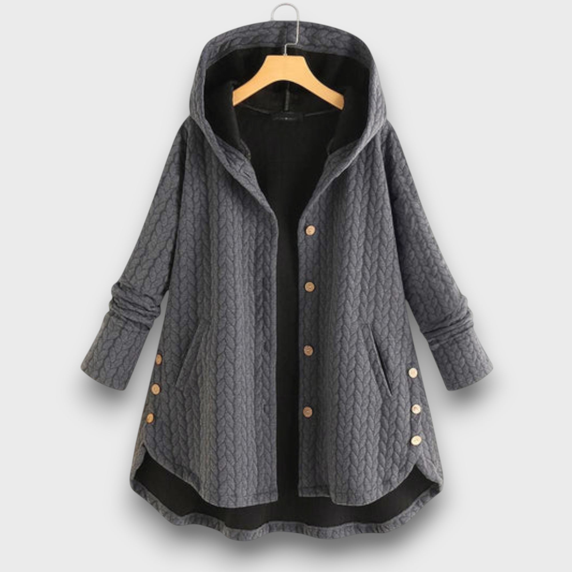 Manteau femme à capuche avec boutons