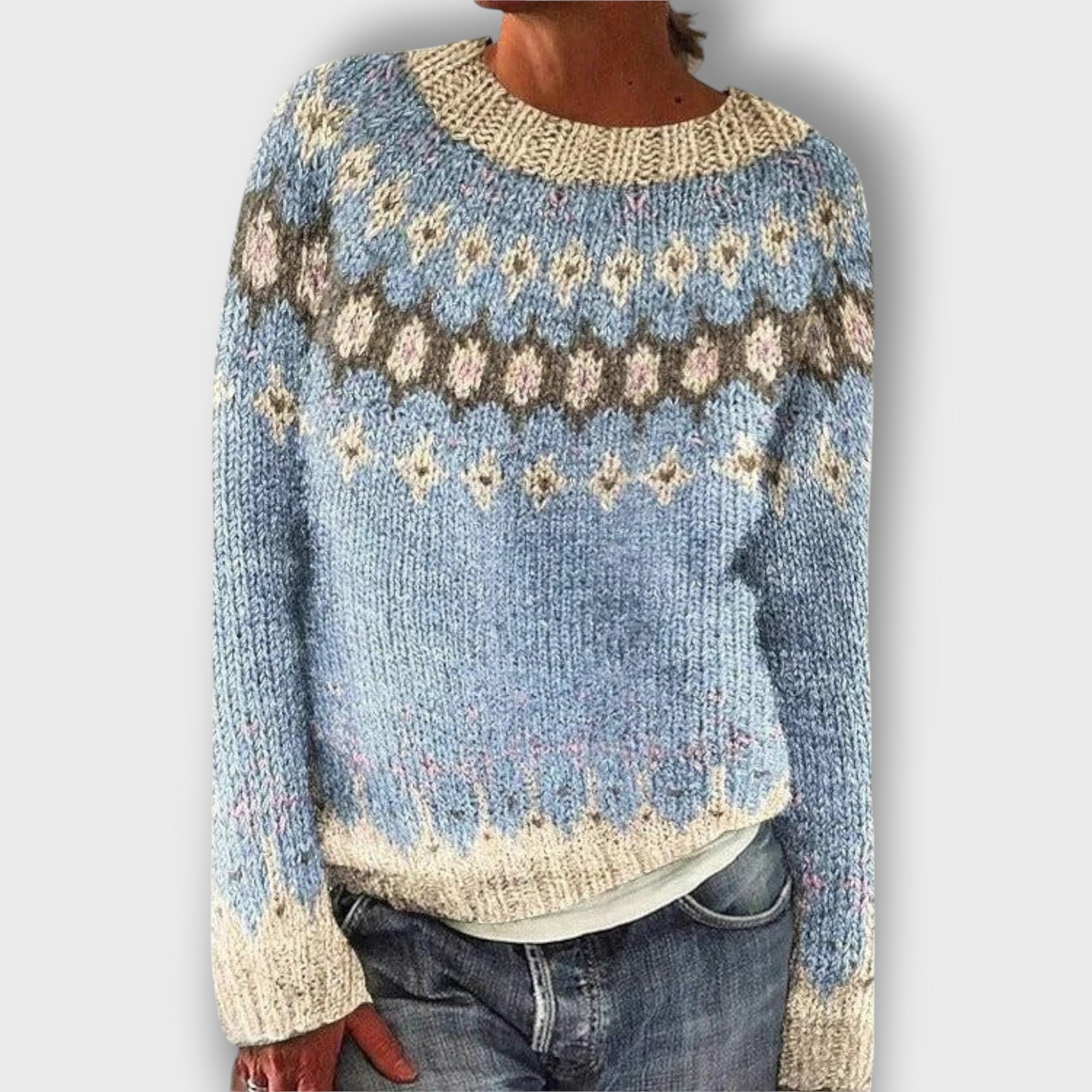 Pull femme motif nordique à col rond