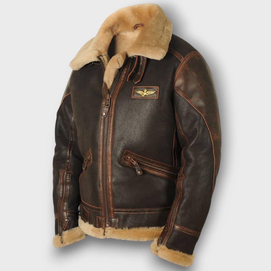 Blouson aviateur en cuir avec col en fourrure (homme)
