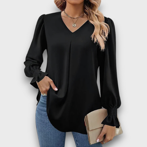 Blouse en satin col en v élégante à manches longues (femme)