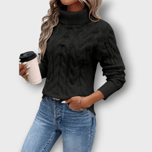 Pull femme à col roulé en maille