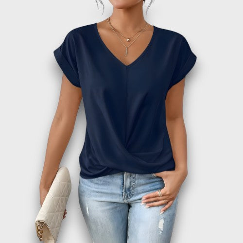 Blouse col v nœud manches courtes (femme)