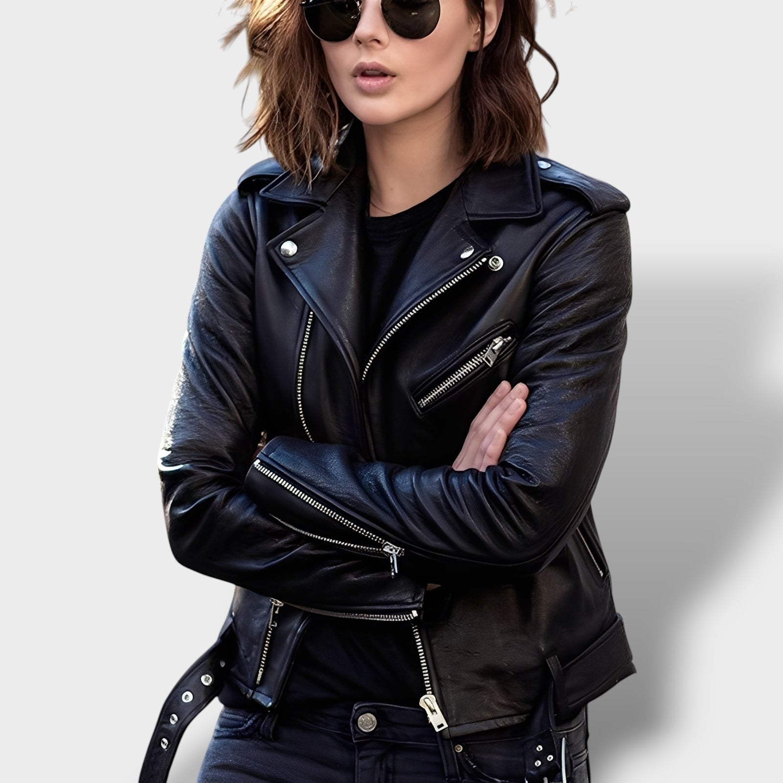 Veste motard en cuir classique (femme)