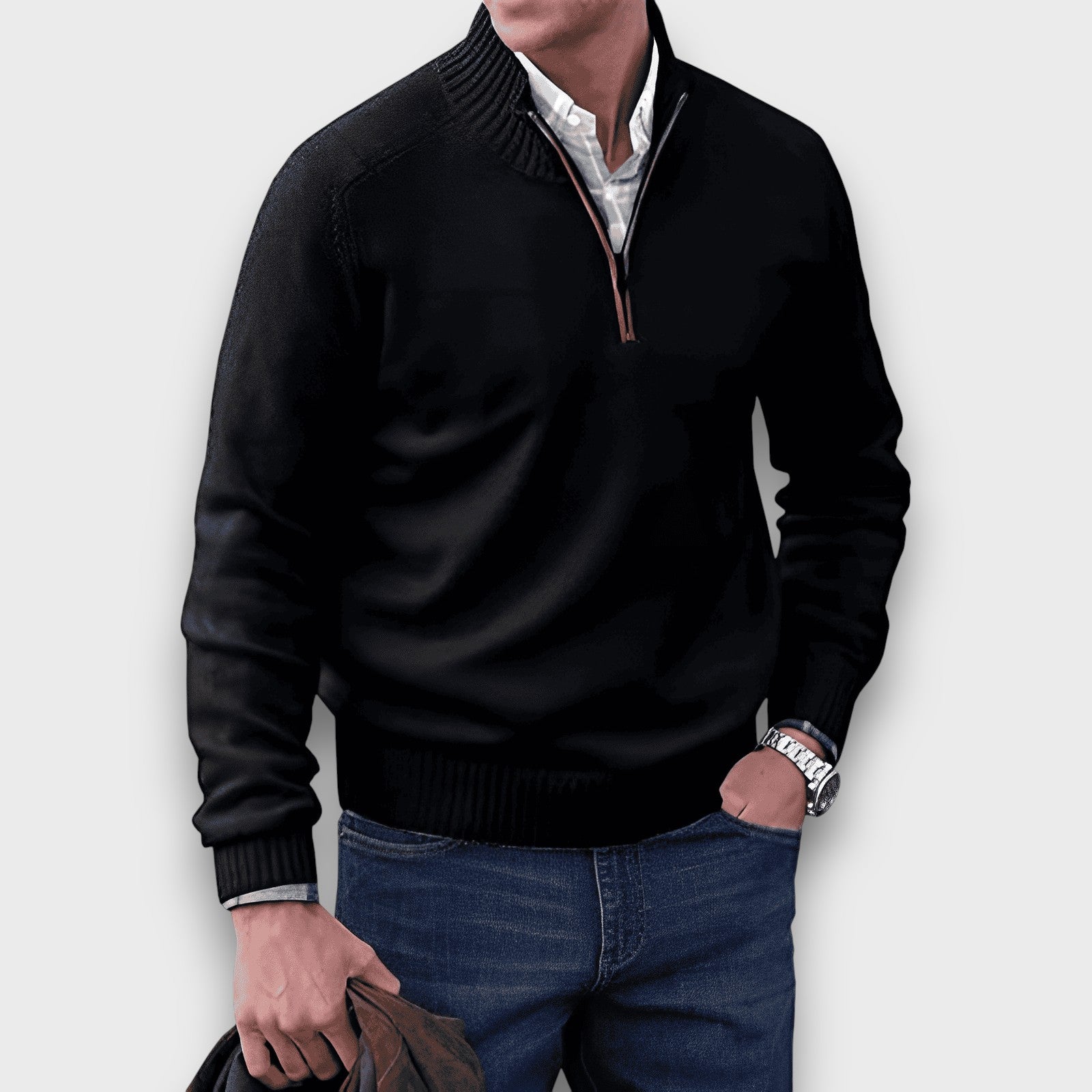 Pull en maille à col montant zippé (homme)