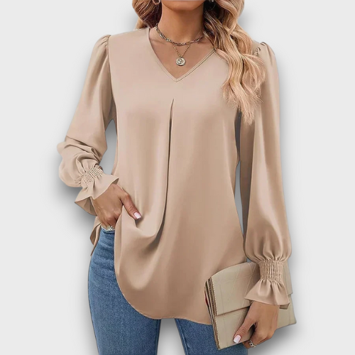 Blouse en satin col en v élégante à manches longues (femme)