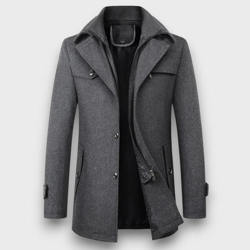 Manteau en laine avec fermeture zippée et boutonnée (homme)