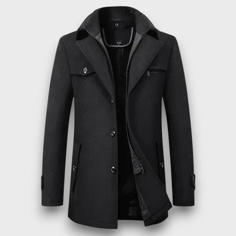 Manteau en laine avec fermeture zippée et boutonnée (homme)