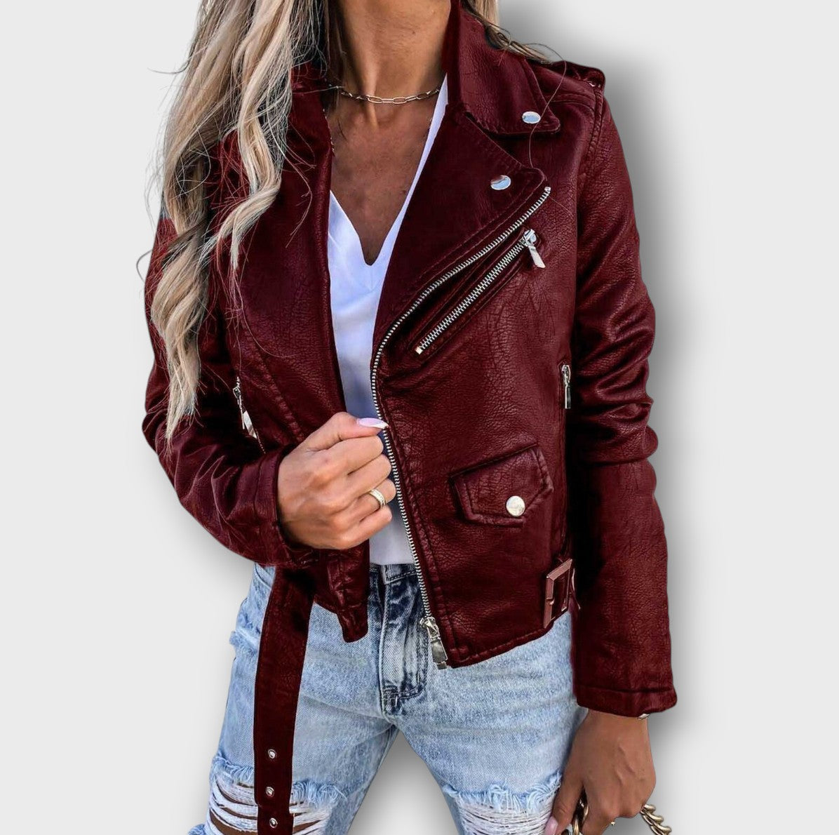 Veste femme en cuir rock chic