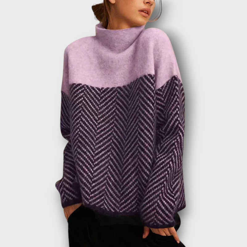Pull à col roulé à motif chevrons (femme)