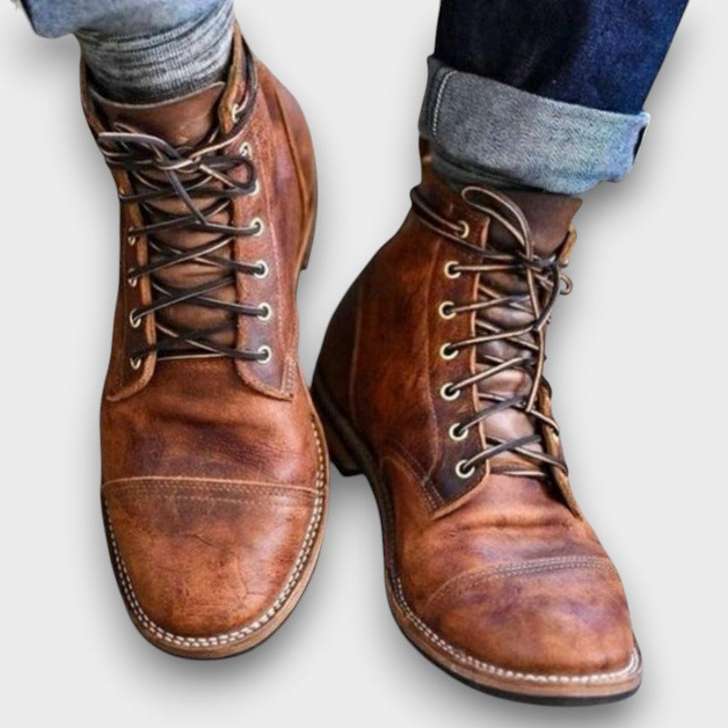 Bottines classiques en cuir marron à lacets (homme)