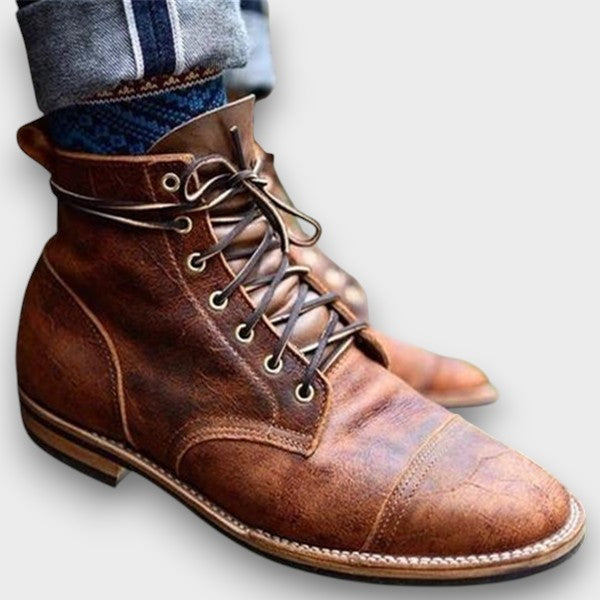 Bottines classiques en cuir marron à lacets (homme)