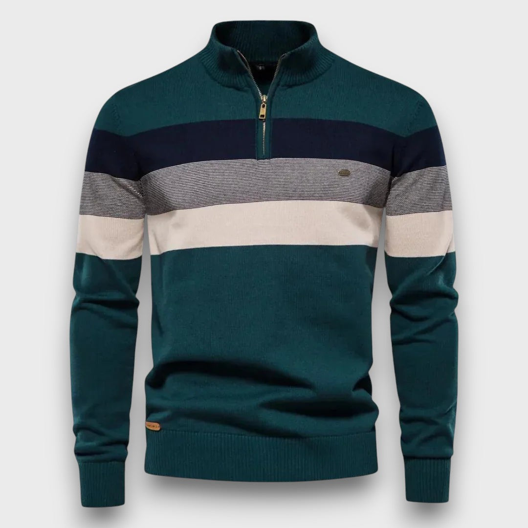 Pull rayé en tricot à col zippé (homme)