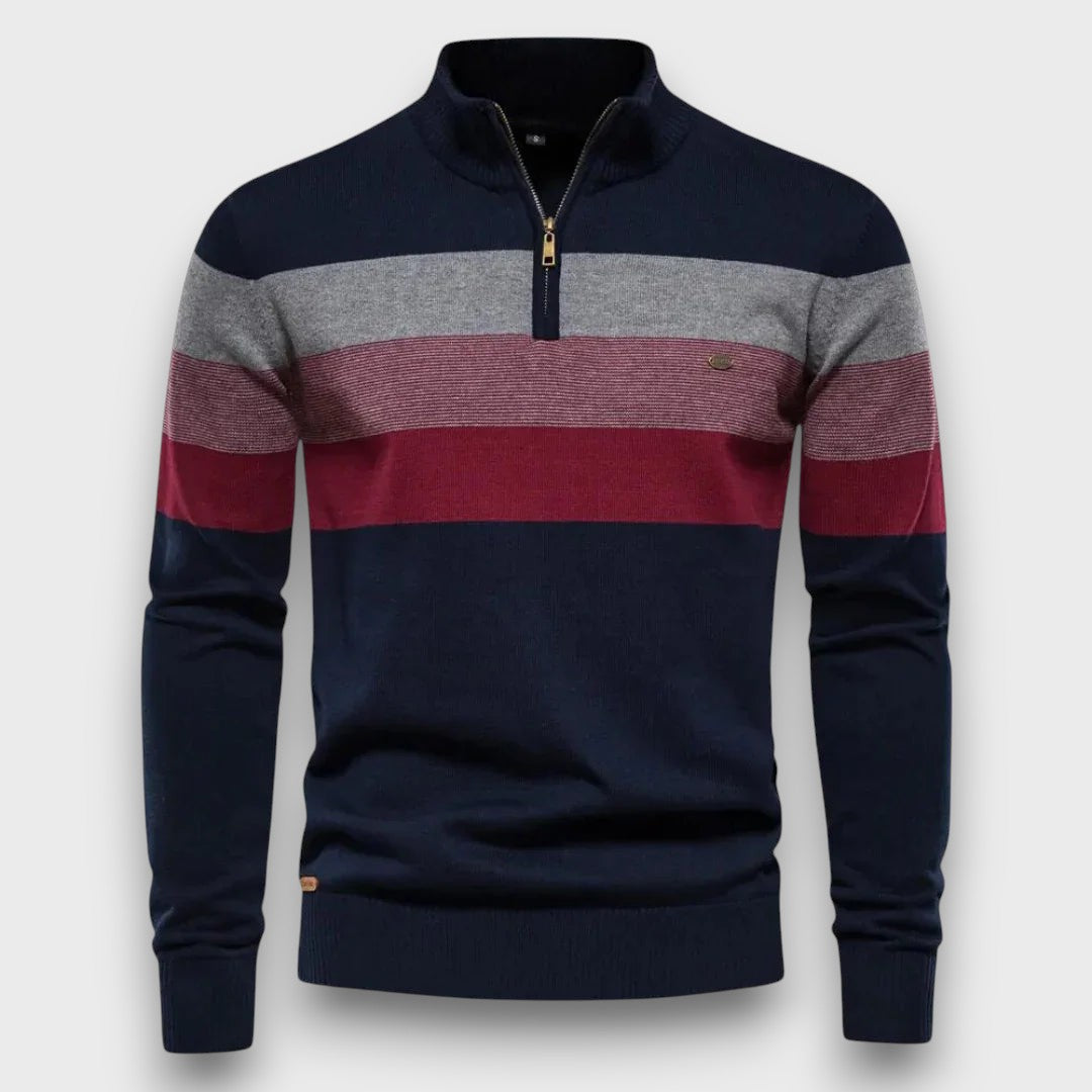 Pull rayé en tricot à col zippé (homme)