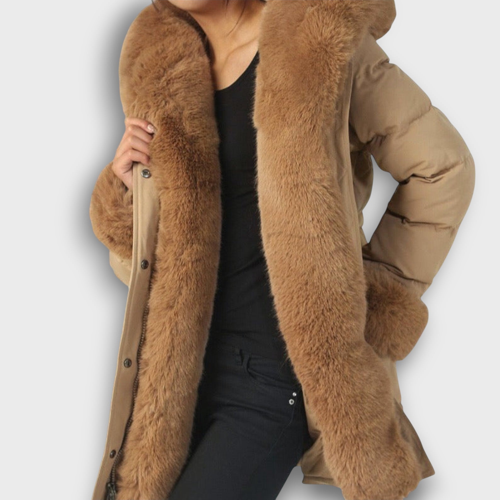Manteau d’hiver chaud avec fausse fourrure (femme)