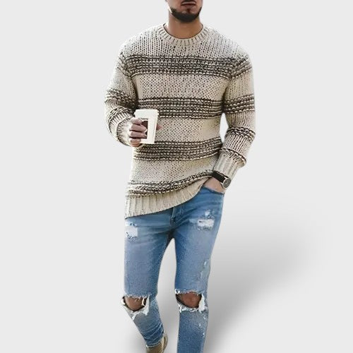 Pull en tricot rayé à col rond (homme)