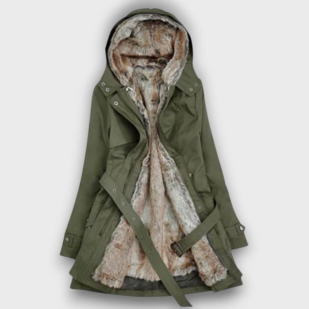 Parka femme d’hiver doublé en fausse fourrure