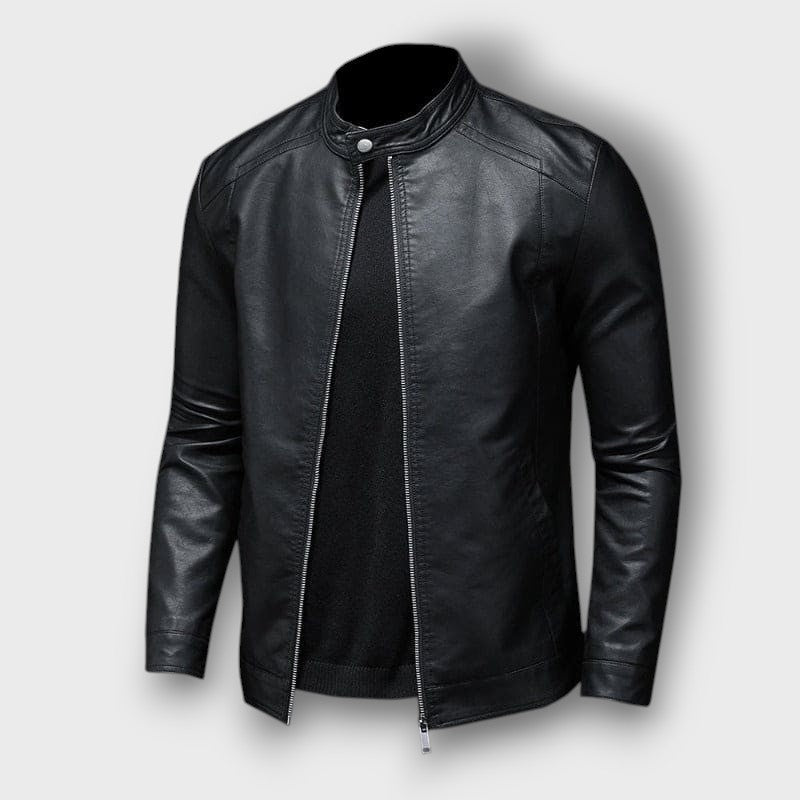Veste en cuir à col montant (homme)