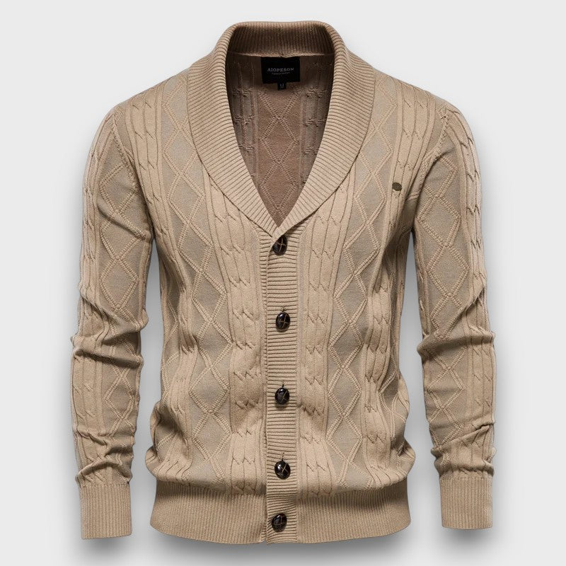 Gilet en tricot à col châle à motif torsadé élégant (homme)