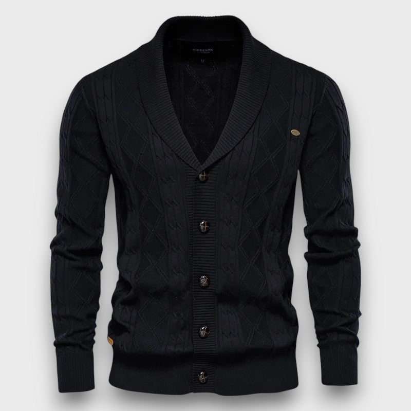 Gilet en tricot à col châle à motif torsadé élégant (homme)