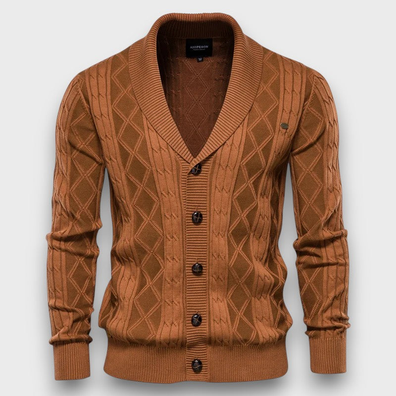 Gilet en tricot à col châle à motif torsadé élégant (homme)