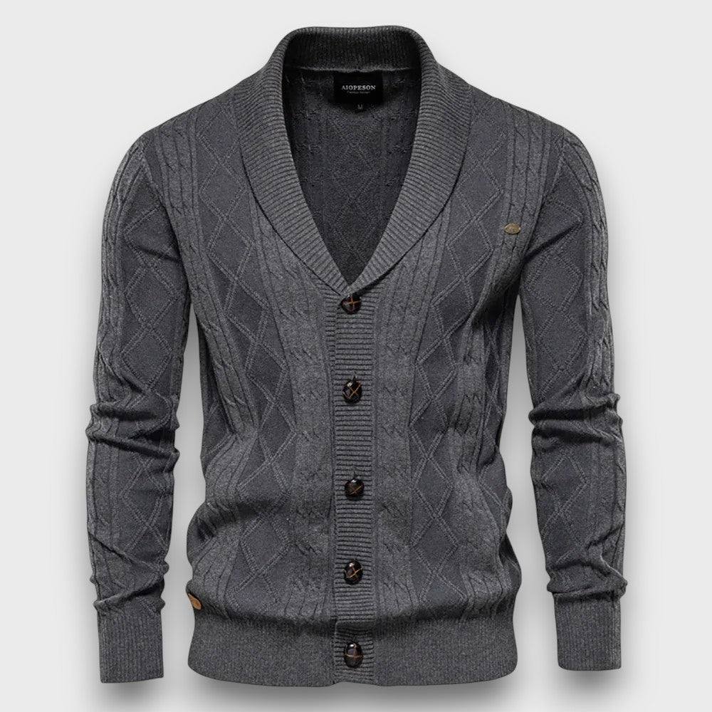 Gilet en tricot à col châle à motif torsadé élégant (homme)