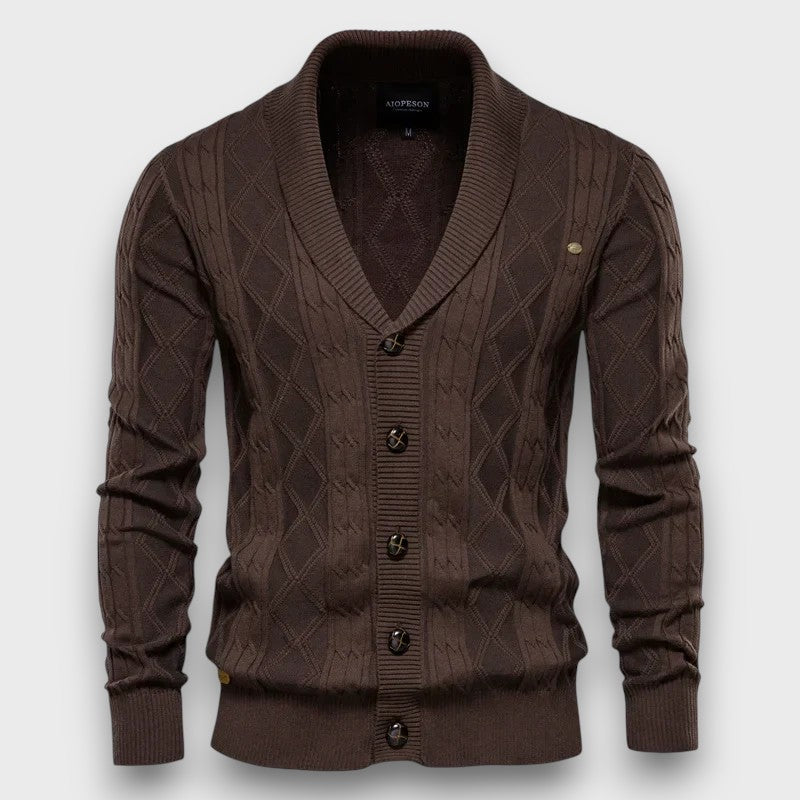 Gilet en tricot à col châle à motif torsadé élégant (homme)