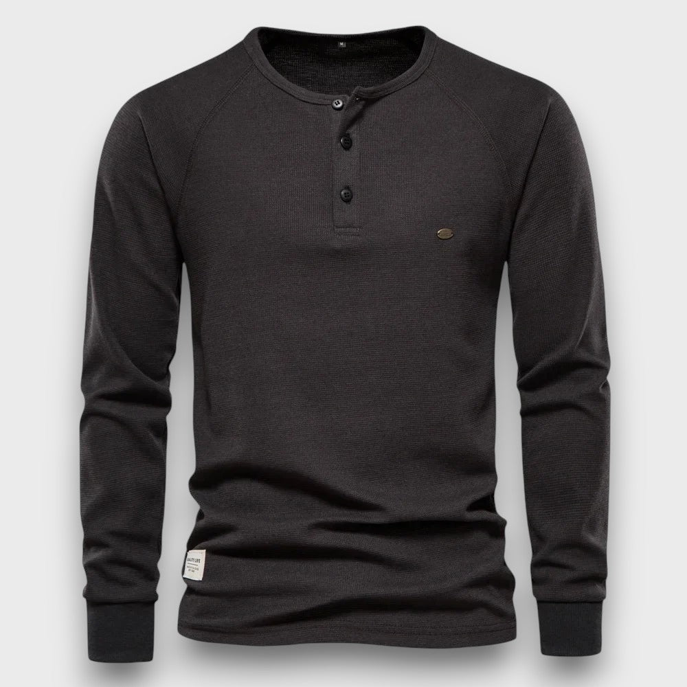 T-shirt à manches longues en coton avec patte de boutonnage décontracté (homme)