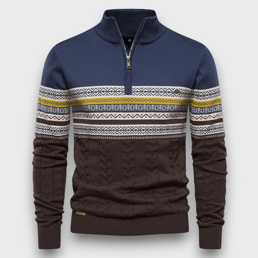 Pull en tricot à col montant motif norvégien (homme)