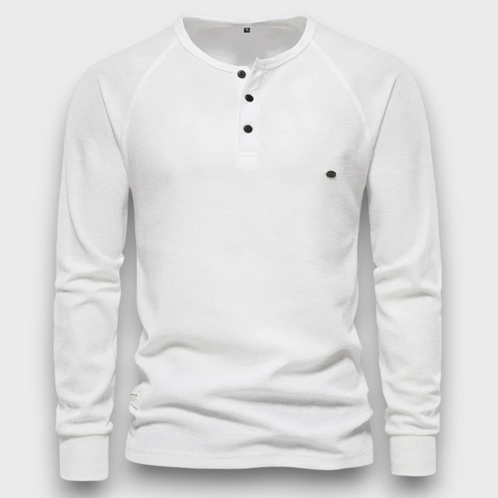 T-shirt à manches longues en coton avec patte de boutonnage décontracté (homme)