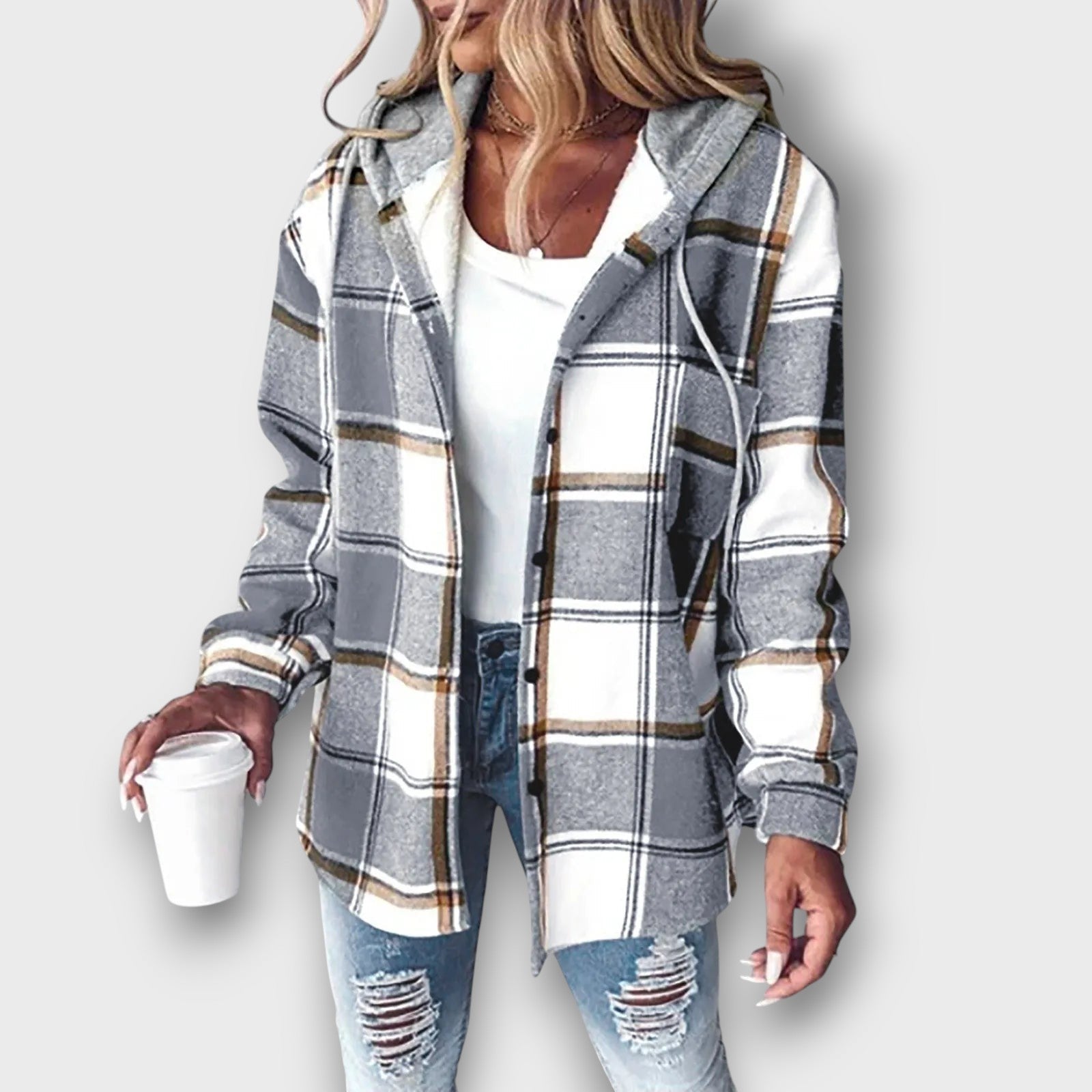 Veste femme à capuche et motif à carreaux