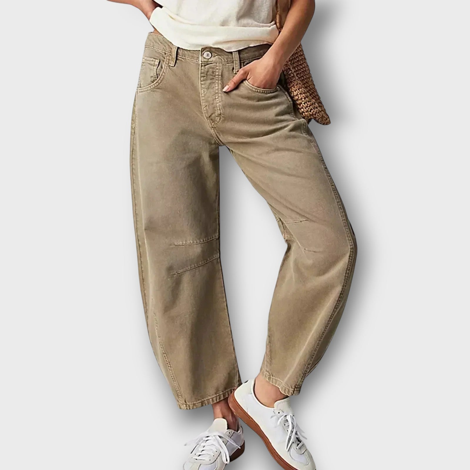 Pantalon décontracté taille haute à coupe large (femme)