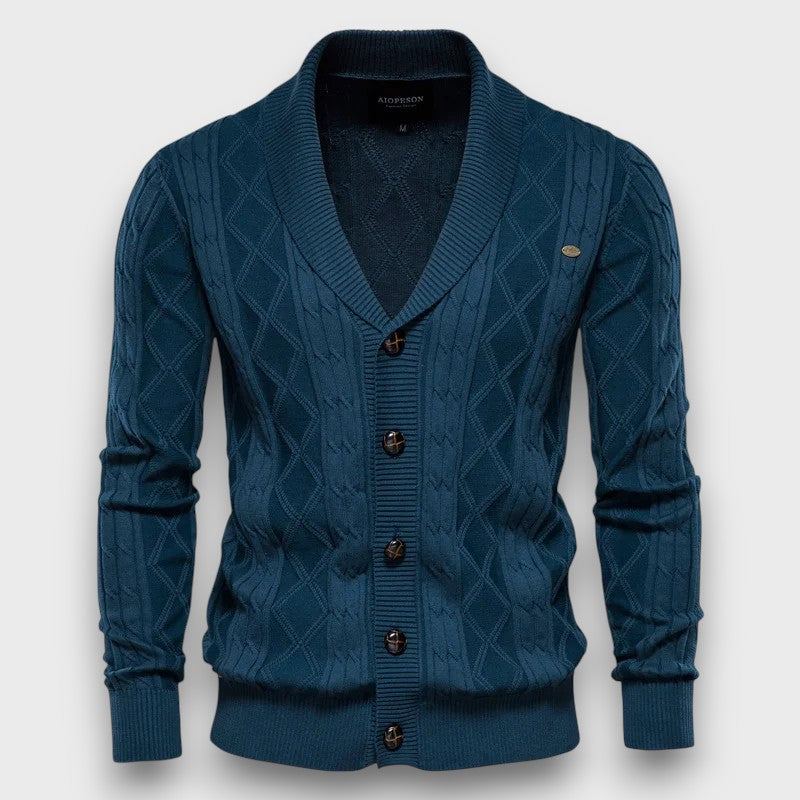 Gilet en tricot à col châle à motif torsadé élégant (homme)