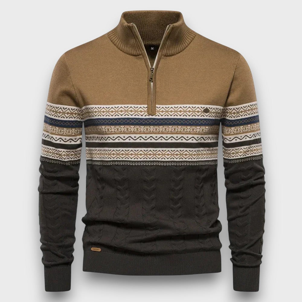 Pull en tricot à col montant motif norvégien (homme)