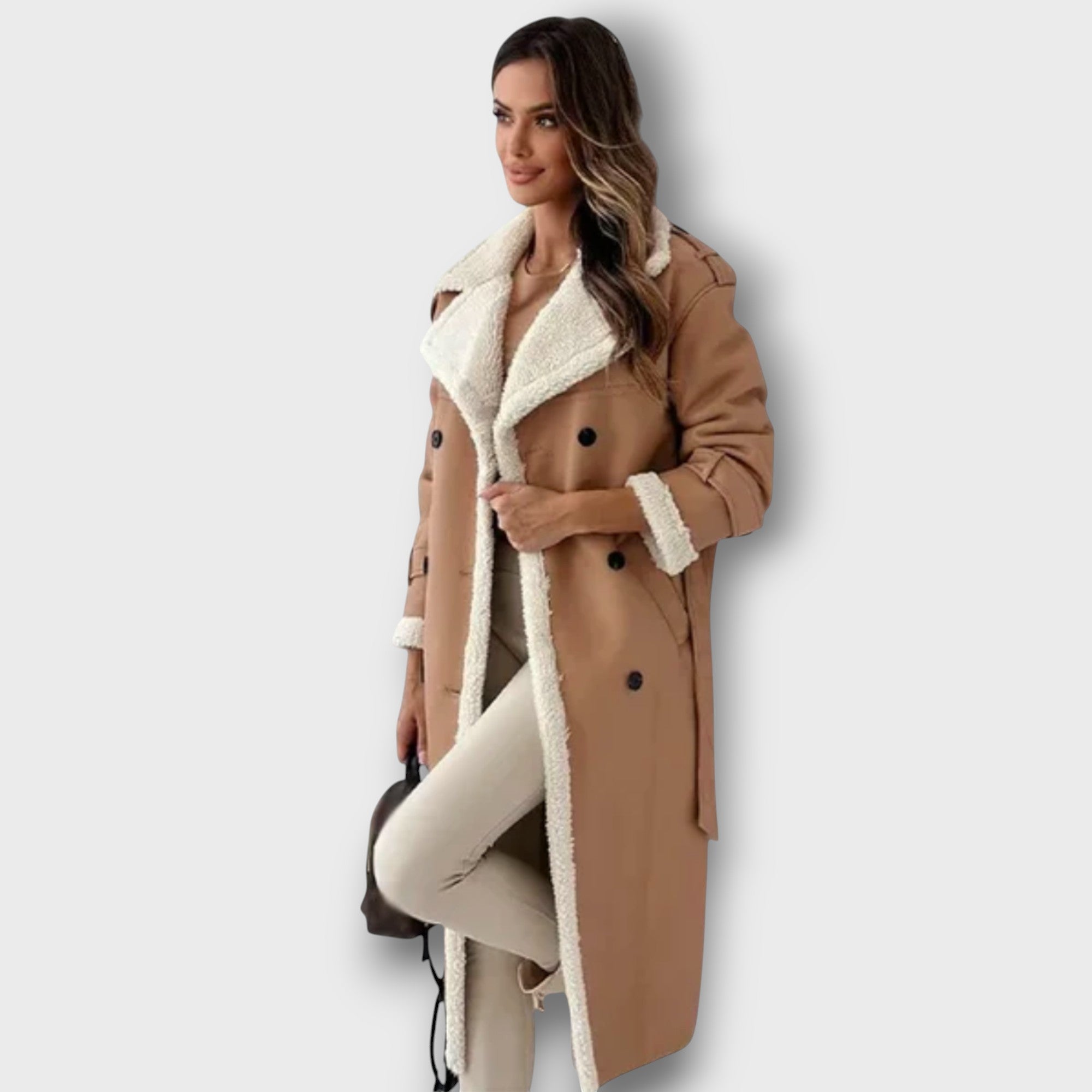 Manteau long en simili cuir avec doublure peluche