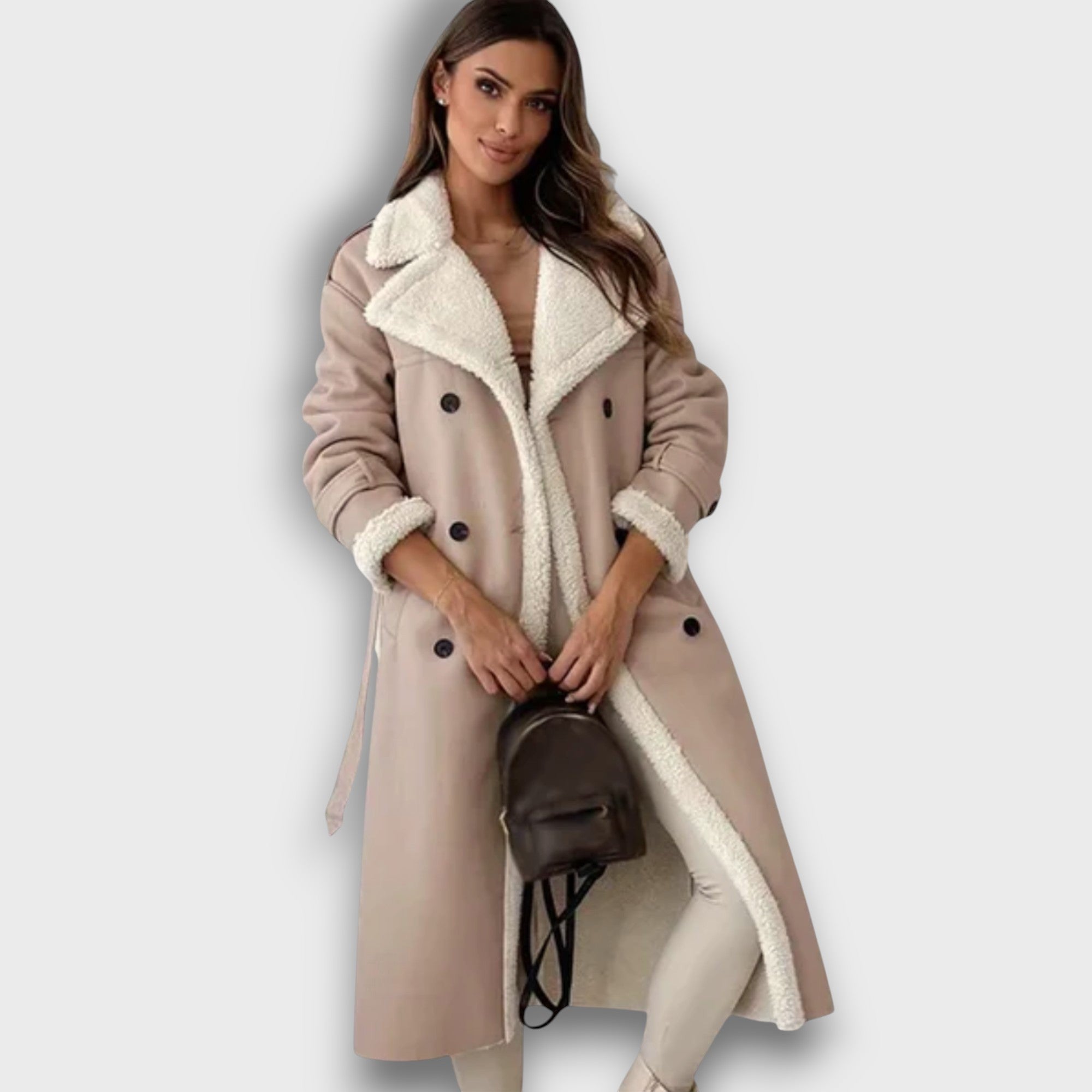 Manteau long en simili cuir avec doublure peluche