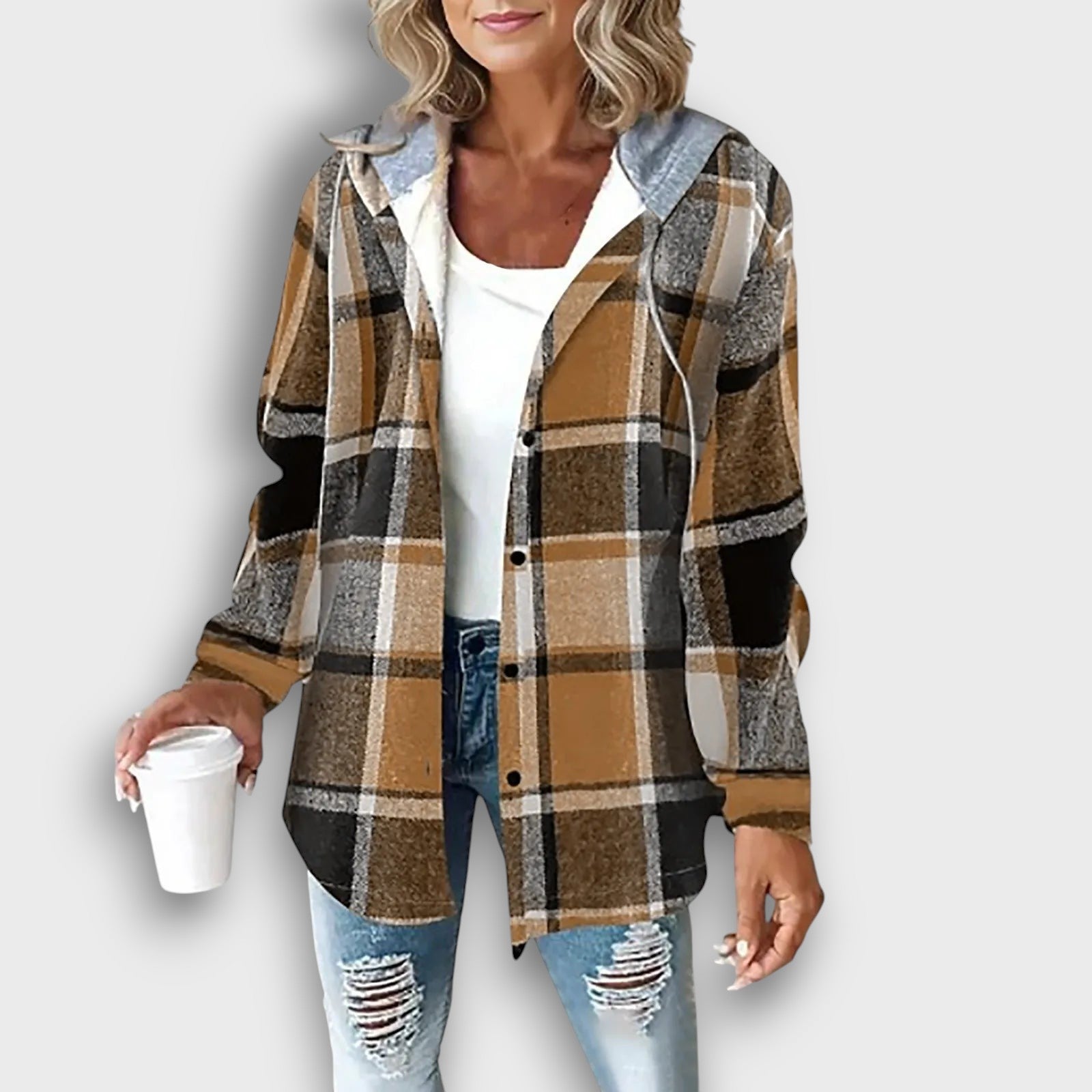 Veste femme à capuche et motif à carreaux