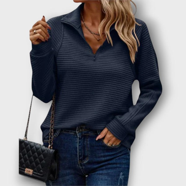 Pull côtelé à col zippé (femme)