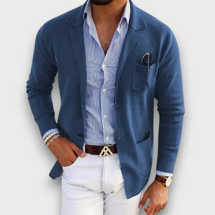 Blazer léger bleu avec poches plaquées (homme)