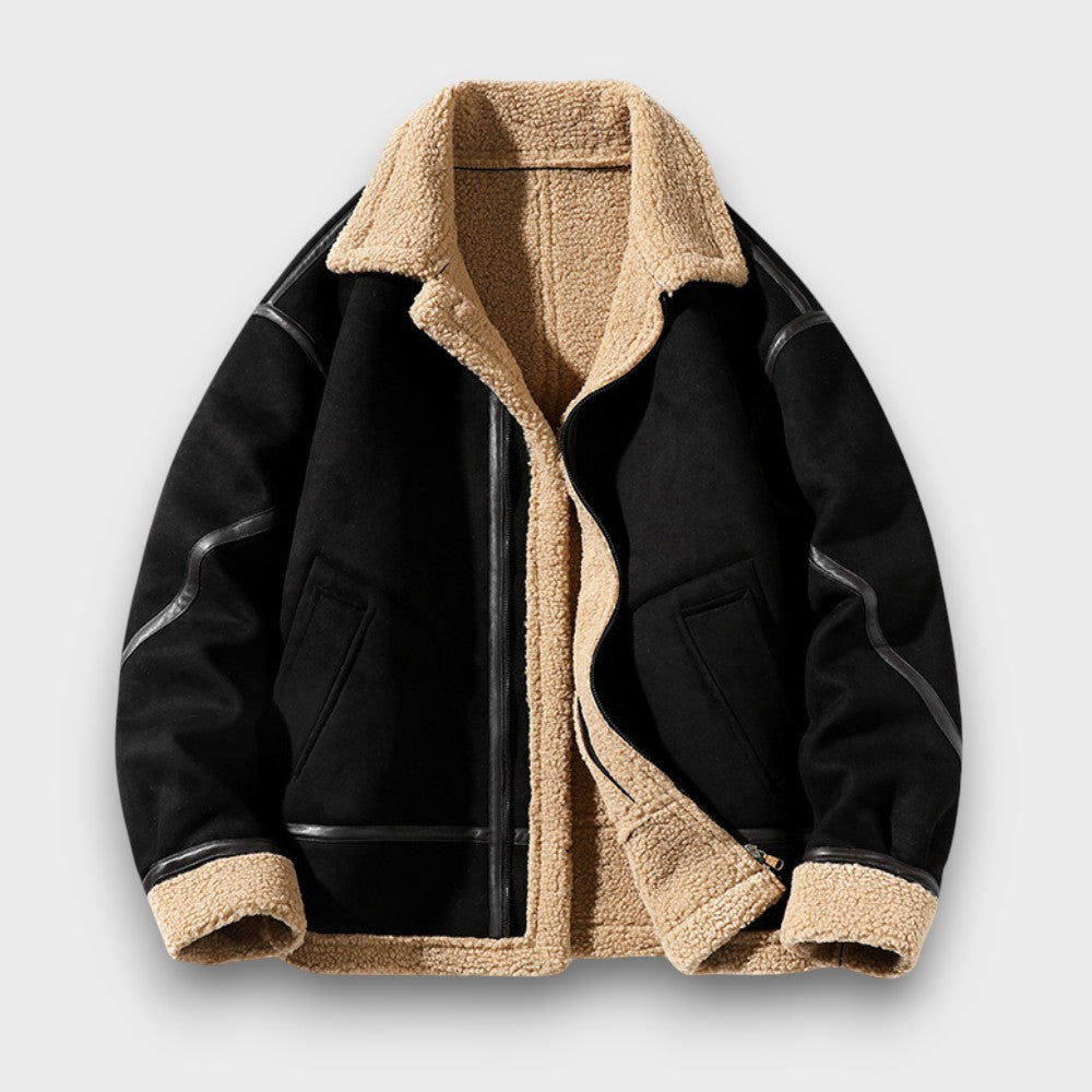 Veste en peau lainée avec détails en simili cuir (homme)