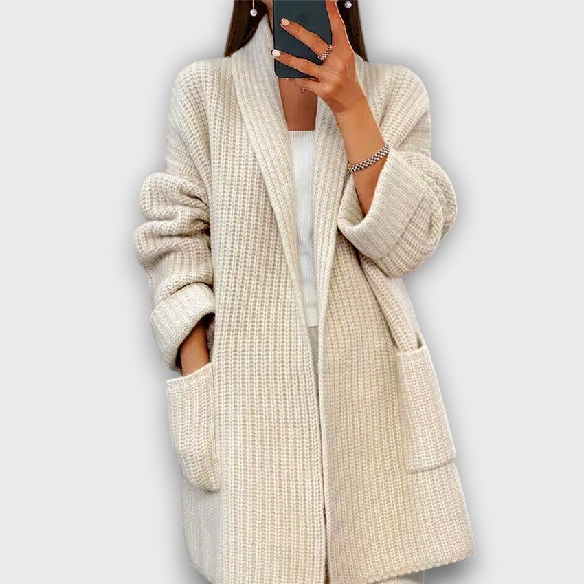 Gilet long en maille pour femme avec poches
