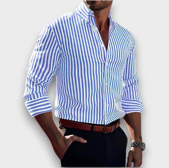 Chemise à rayures bleues et blanches avec boutons (homme)