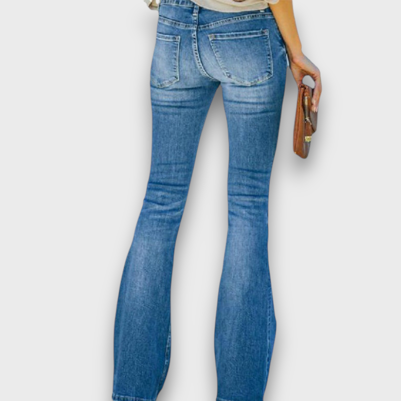 Jean à taille haute à boutons et coupe évasée (femme)